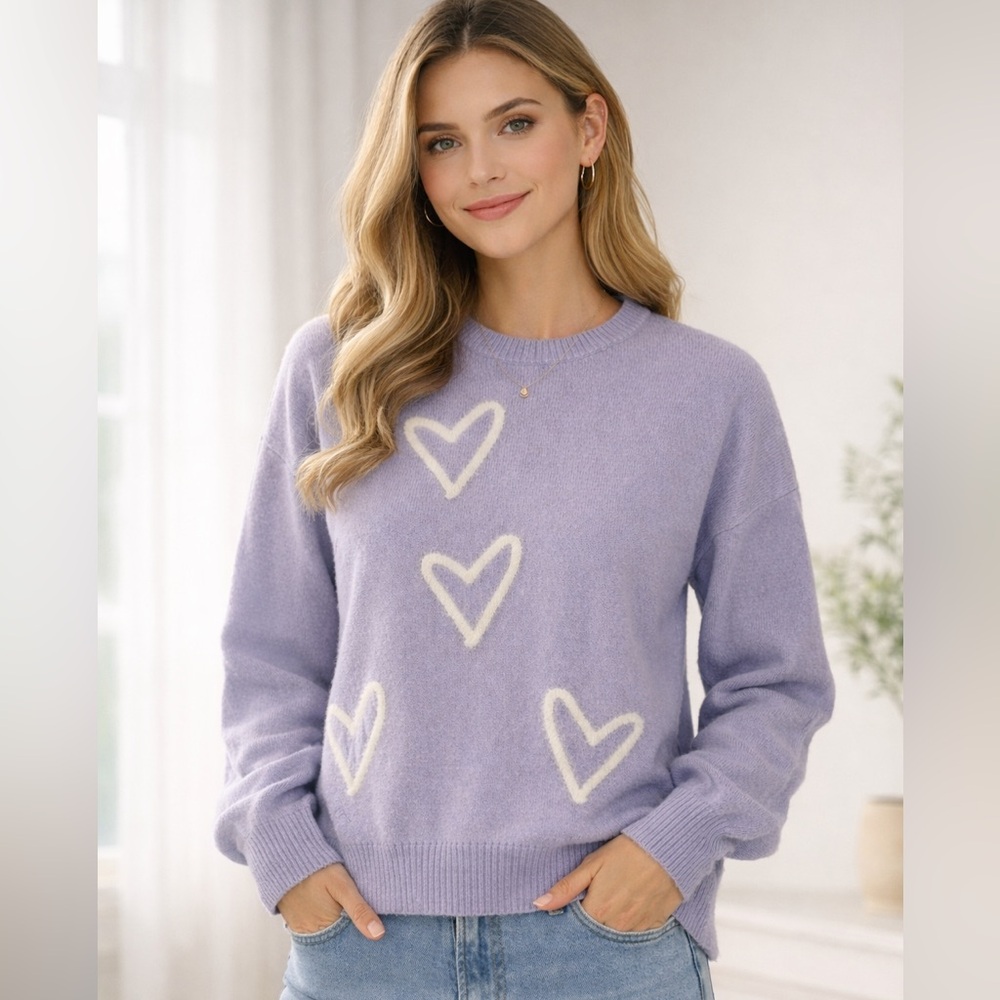 Zadig & Voltaire Lavender Heart Sweater Cozy Knit Pullover Cute Romantic